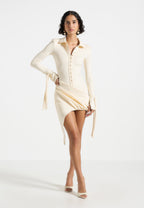 Diane - Draped Asymmetric Mini Dress - Buttercream