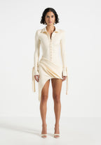 Diane - Draped Asymmetric Mini Dress - Buttercream
