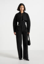 Elya - Suede Super Cropped Jacket - Black
