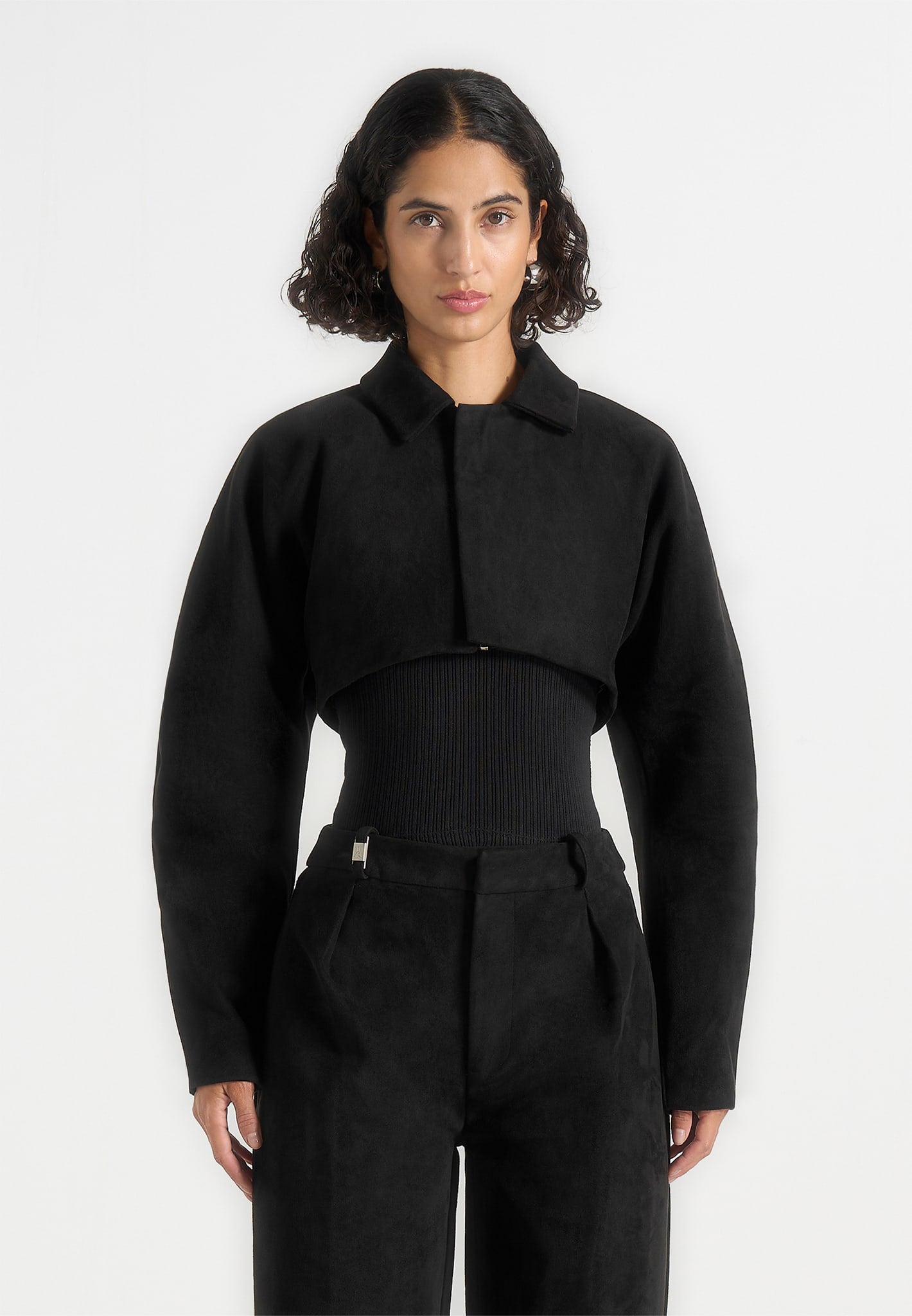 Elya - Suede Super Cropped Jacket - Black