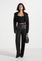 Emya - 2-in-1 Knit Shrug With Twisted Bandeau Top - Black