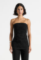 Laurena - Suede Tacked Longline bandeau Top - Black