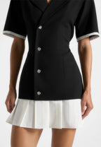Baya - Tailored Cinch Waist Pleated Blazer Dress - Black
