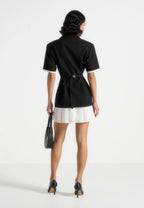 Baya - Tailored Cinch Waist Pleated Blazer Dress - Black