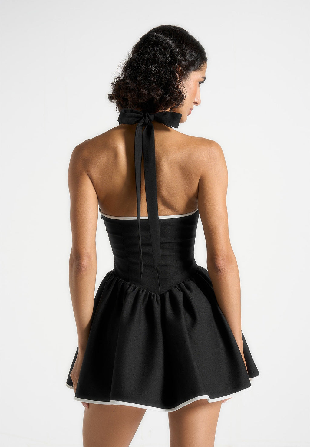 Roxana - Halter Neck Belted Mini Dress - Black