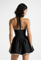 Roxana - Halter Neck Belted Mini Dress - Black
