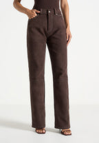 Kalie - Suede Boyfriend Jeans - Brown