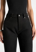 Kalie - Suede Boyfriend Jeans - Black