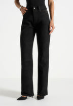 Kalie - Suede Boyfriend Jeans - Black
