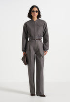Monique - Tailored Wide Shoulder Bomber Jacket - Grey Speckle