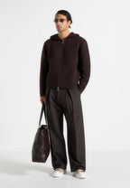 Eden - Unisex Ribbed Knit Zip Up Hoodie - Brown