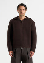 Eden - Unisex Ribbed Knit Zip Up Hoodie - Brown