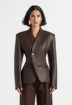 Ina - Leather Cinched Waist Kimono Blazer - Brown