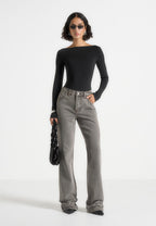 Abbie - Stacked Fit And Flare Jeans - Light Grey