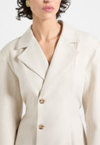Nicole - Tailored Cinch Blazer Dress with Pleats - Cream/Beige