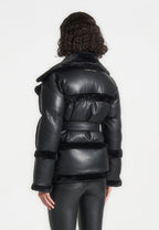 Blair - Leather and Plush Puffer Biker Jacket - Black