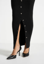Assia - Long Sleeve Knitted Midaxi Dress With Belt - Black