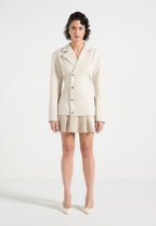 Nicole - Tailored Cinch Blazer Dress with Pleats - Cream/Beige