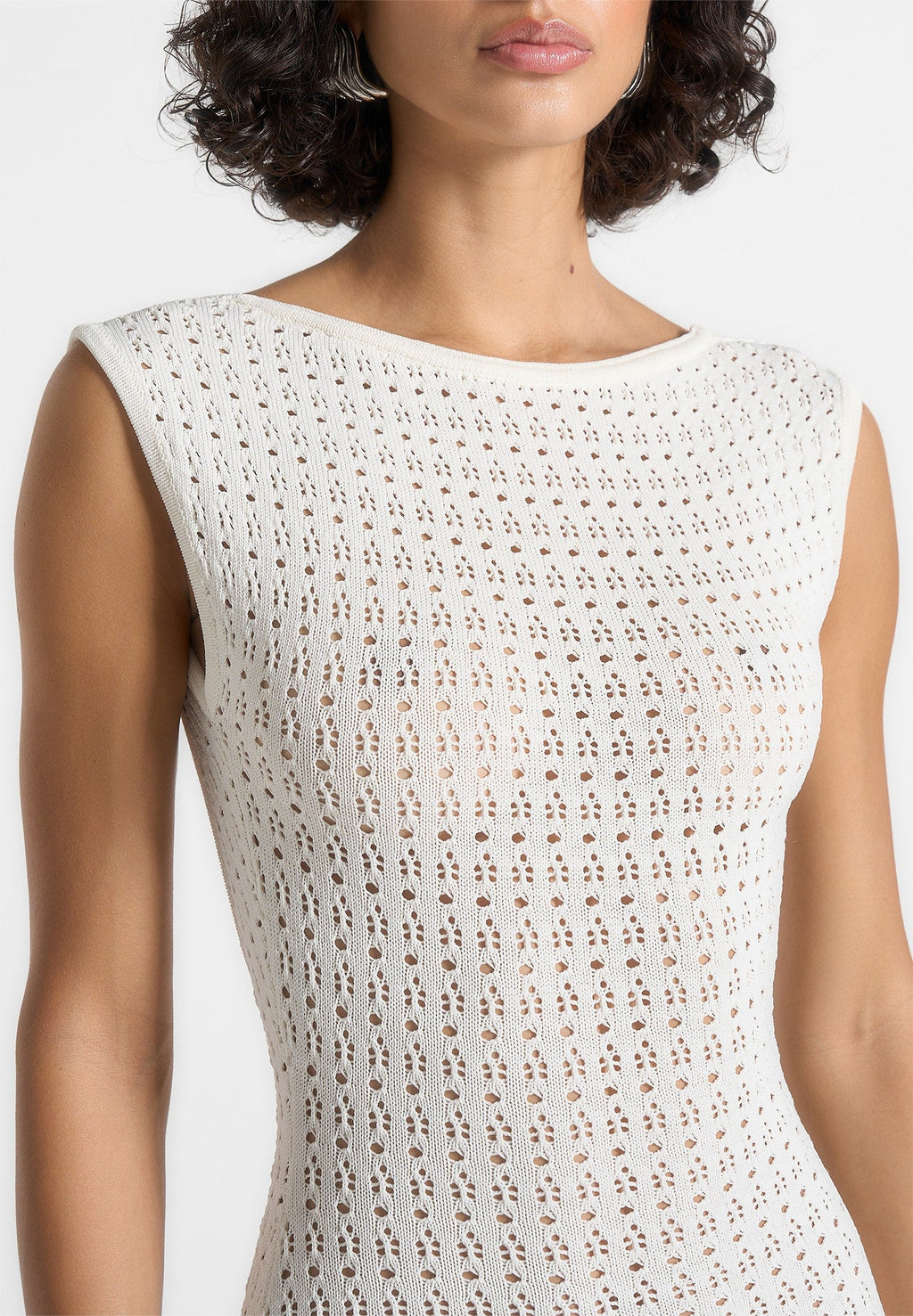 Keyla - Pointelle Mini Dress With Belt - Cream