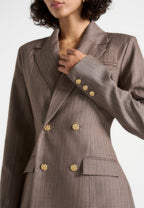 Maia - Pinstripe Double Breasted Blazer - Taupe