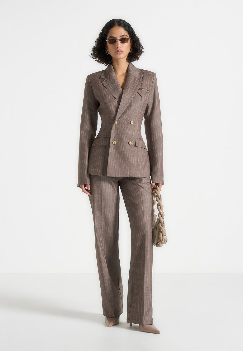 Maia - Pinstripe Double Breasted Blazer - Taupe