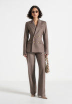 Maia - Pinstripe Double Breasted Blazer - Taupe