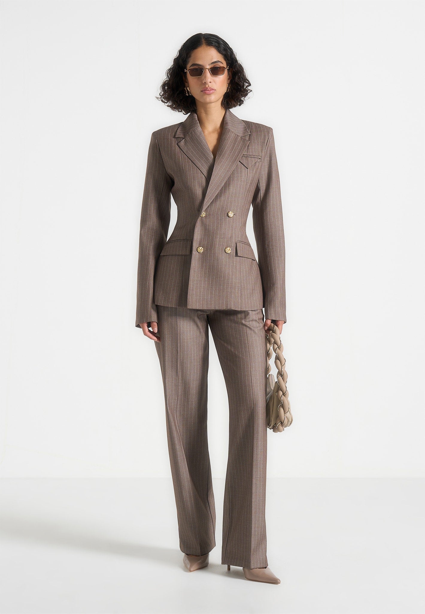 Maia - Pinstripe Double Breasted Blazer - Taupe