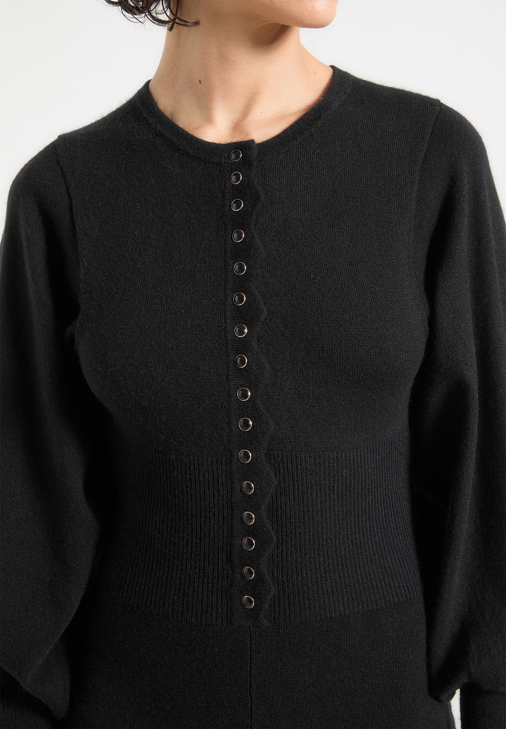 Michele - Knitted Scallop Hem Playsuit - Black