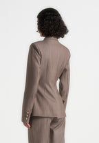 Maia - Pinstripe Double Breasted Blazer - Taupe