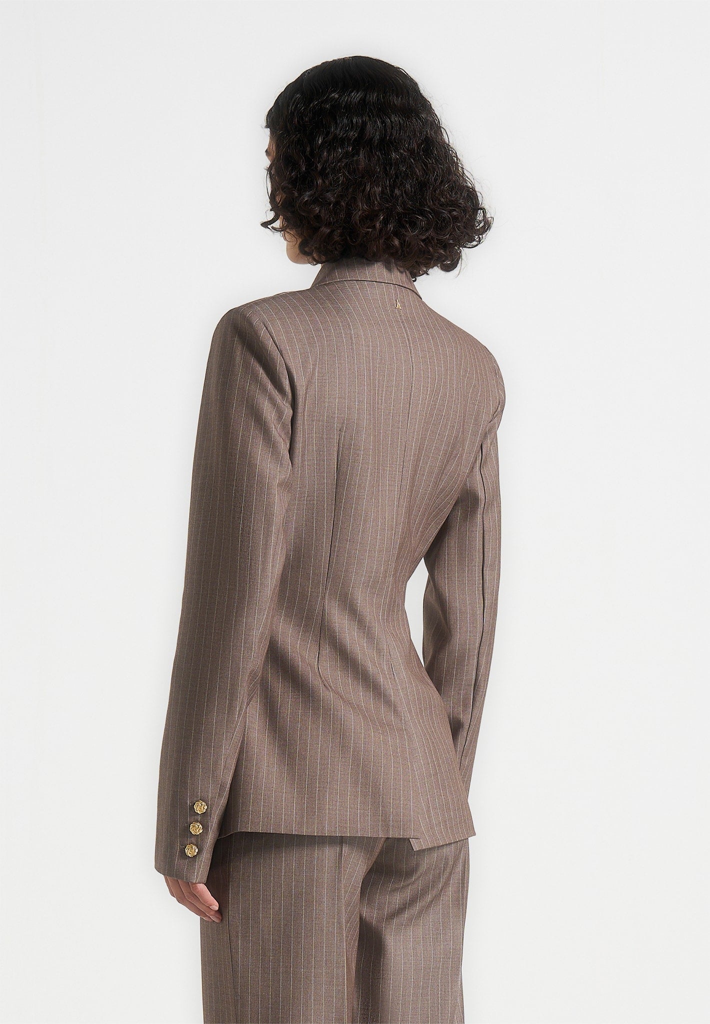 Maia - Pinstripe Double Breasted Blazer - Taupe