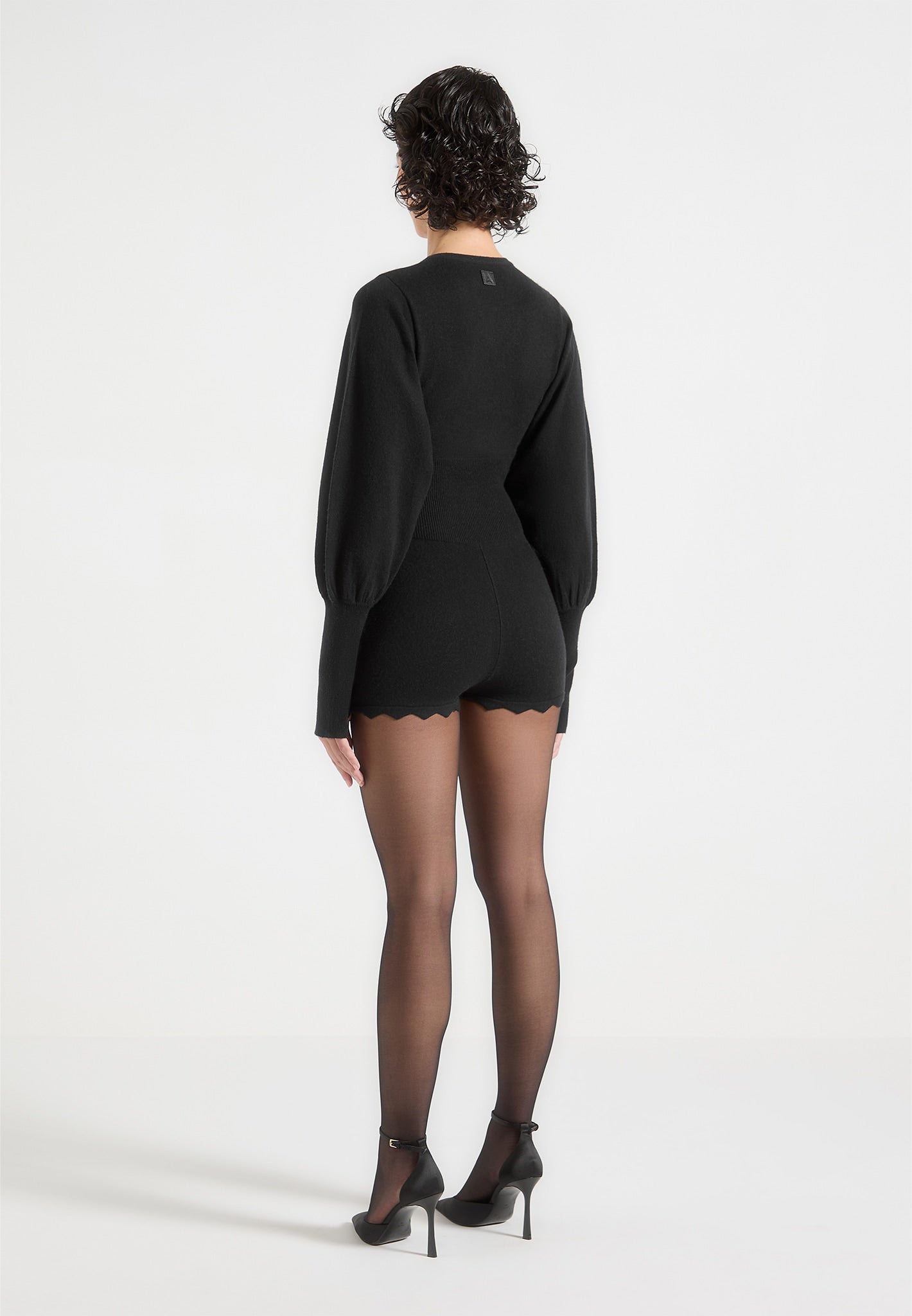 Michele - Knitted Scallop Hem Playsuit - Black