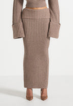 Lyra - Knit Maxi Skirt with Foldover - Taupe
