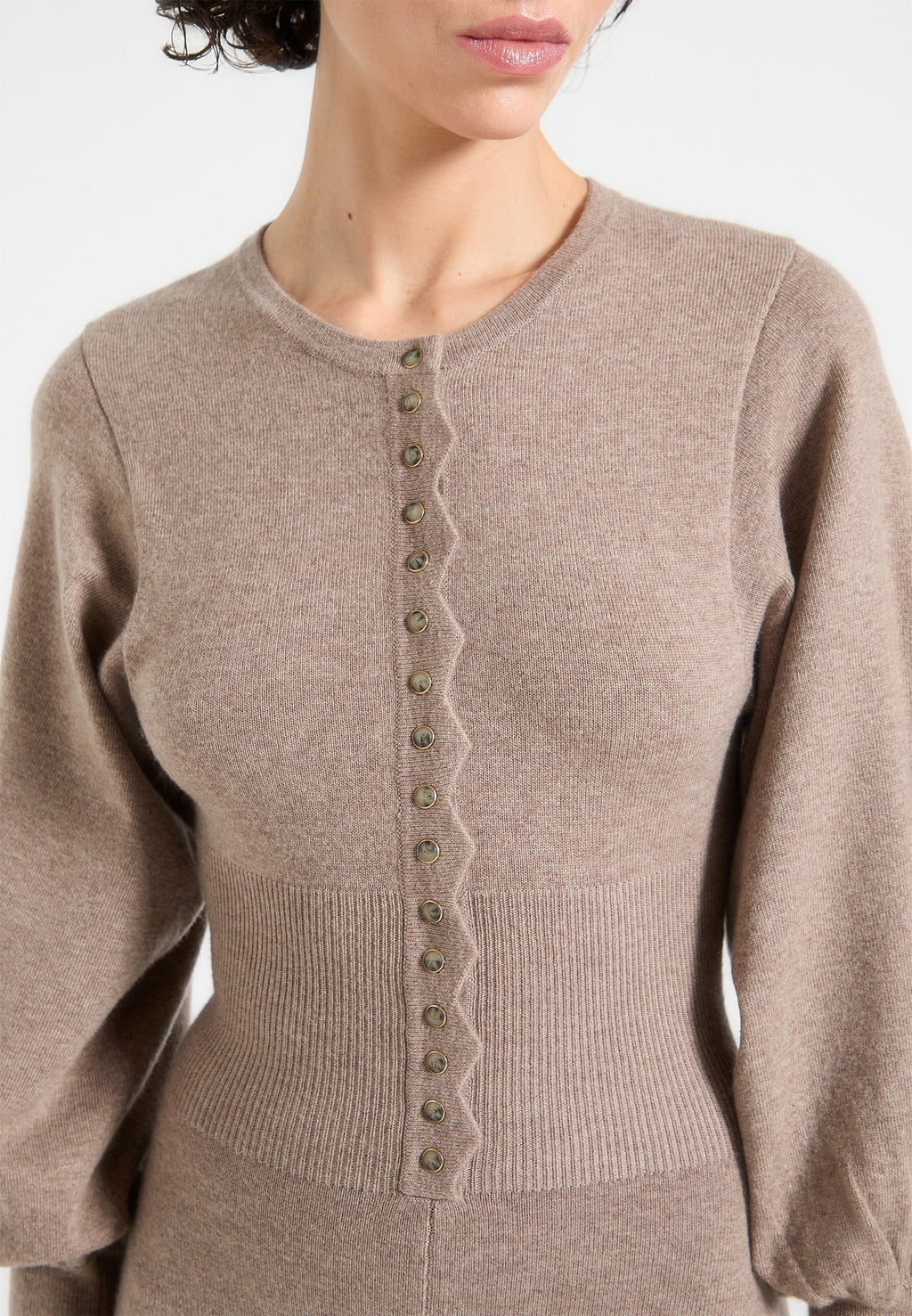 Michele - Knitted Scallop Hem Playsuit - Taupe