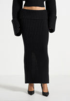 Lyra - Knit Maxi Skirt with Foldover - Black