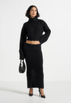 Amaya - Roll Neck Knit Jumper With Cuffs - Black