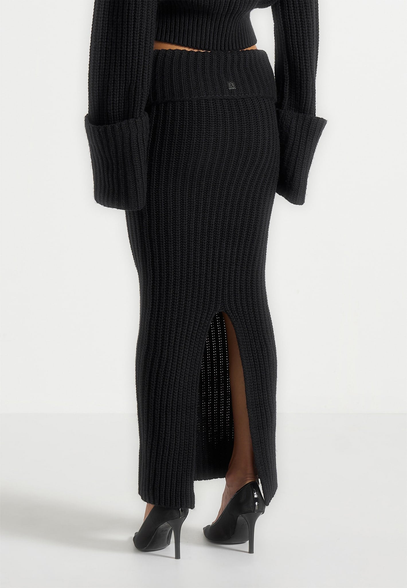 Lyra - Knit Maxi Skirt with Foldover - Black