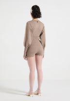 Michele - Knitted Scallop Hem Playsuit - Taupe