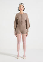Michele - Knitted Scallop Hem Playsuit - Taupe