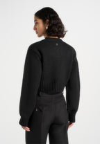 Caren - Brushed Wool Knit Cardigan - Black