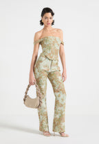 Bonnie - Jacquard Bardot Corset Top - Sage