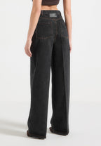 Astrid - Wrapover Denim Wide Leg Jeans - Washed Black