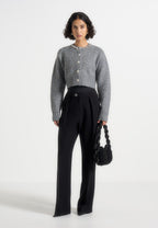 Caren - Embellished Brushed Wool Knit Cardigan - Grey