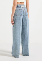 Astrid - Wrapover Denim Wide Leg Jeans - Mid Blue