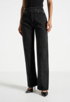 Loane - Twist Leg Boyfriend Jeans With Waist Adjuster - Washed Black