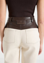 Renee - Leather & Denim Straight Leg Jeans - Cream/Brown