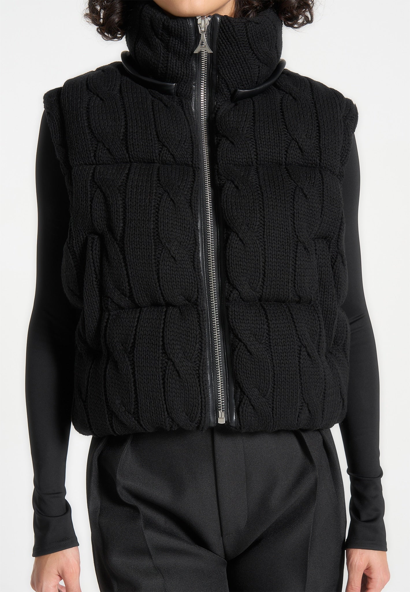 Kristina - 2-in-1 Cable Knit Puffer Jacket/Gilet - Black