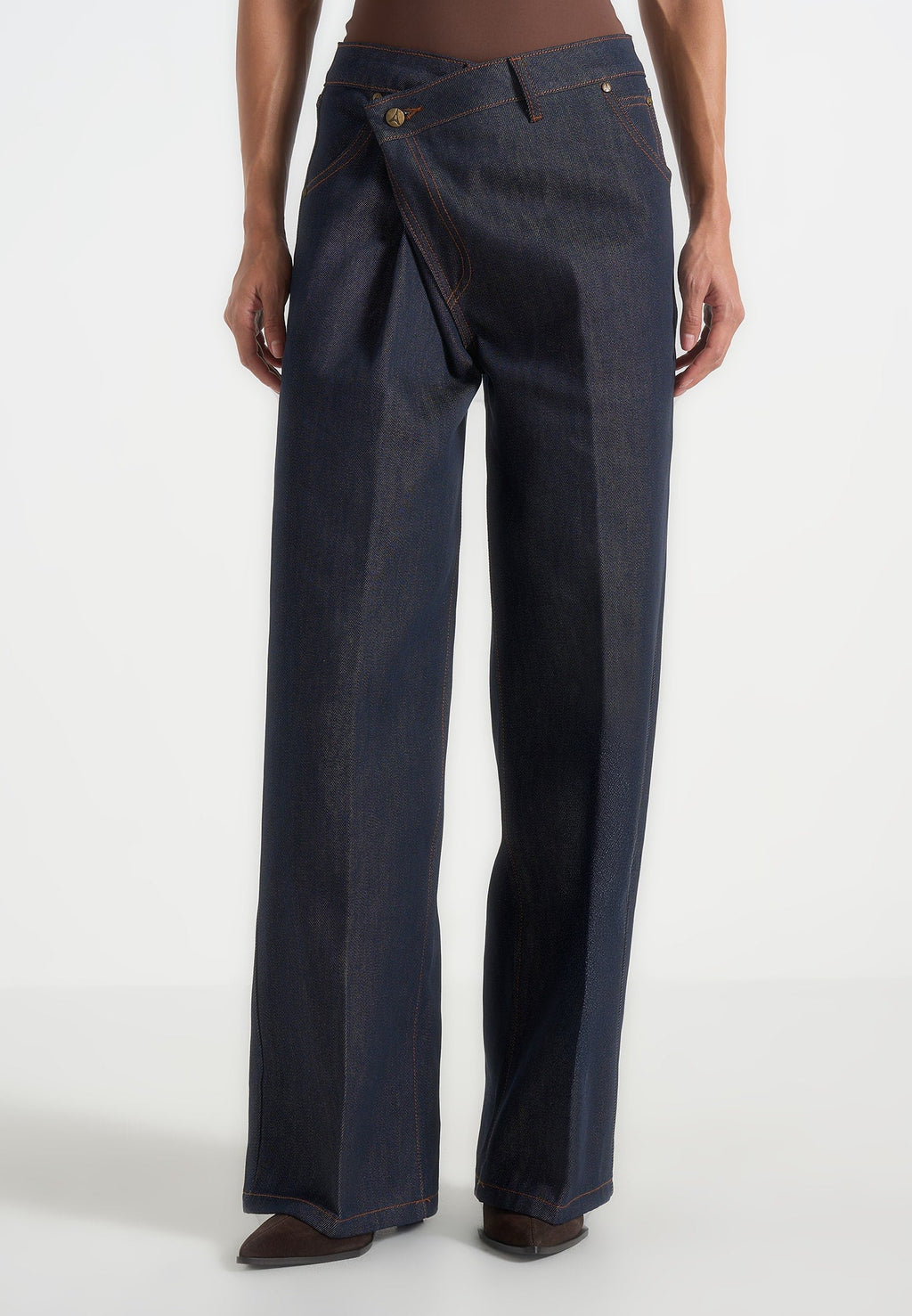 Astrid - Wrapover Denim Wide Leg Jeans - Indigo