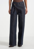 Astrid - Wrapover Denim Wide Leg Jeans - Indigo
