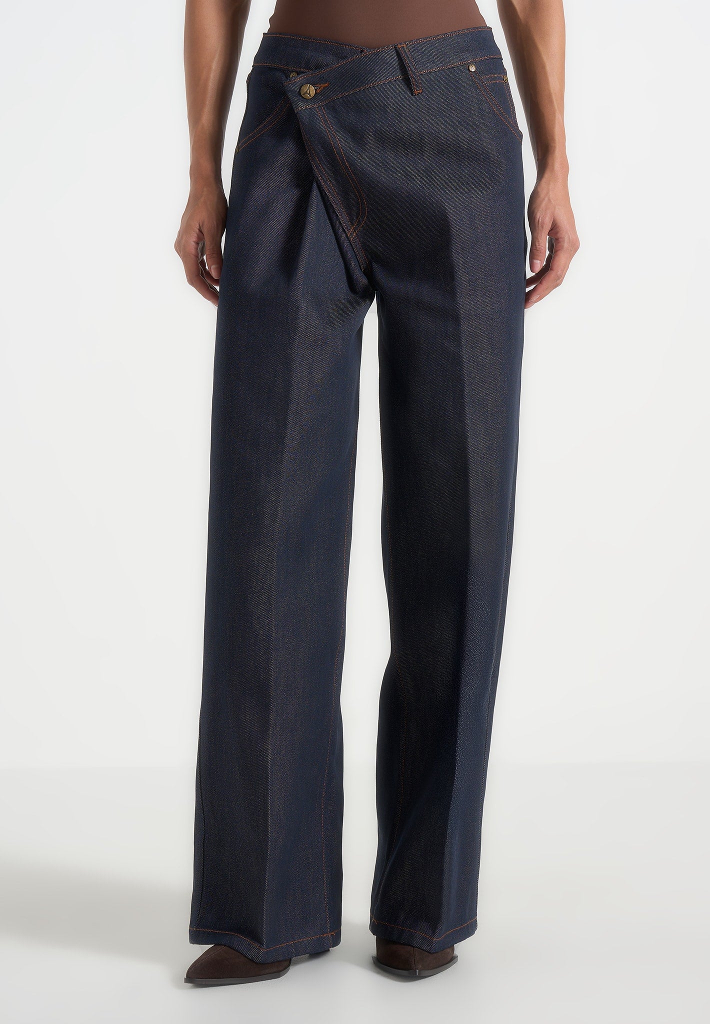 Astrid - Wrapover Denim Wide Leg Jeans - Indigo