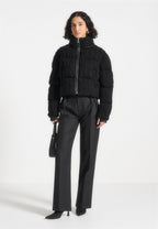 Kristina - 2-in-1 Cable Knit Puffer Jacket/Gilet - Black
